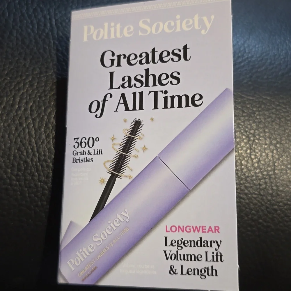 POLITE SOCIETY GREATEST LASHES OF ALL TIME VOLUMIZING & LENGTHENING MASCARA.